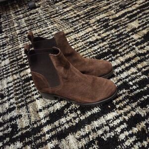 Women's Brown Suede Chelsea Booties with Elastic Side Panels